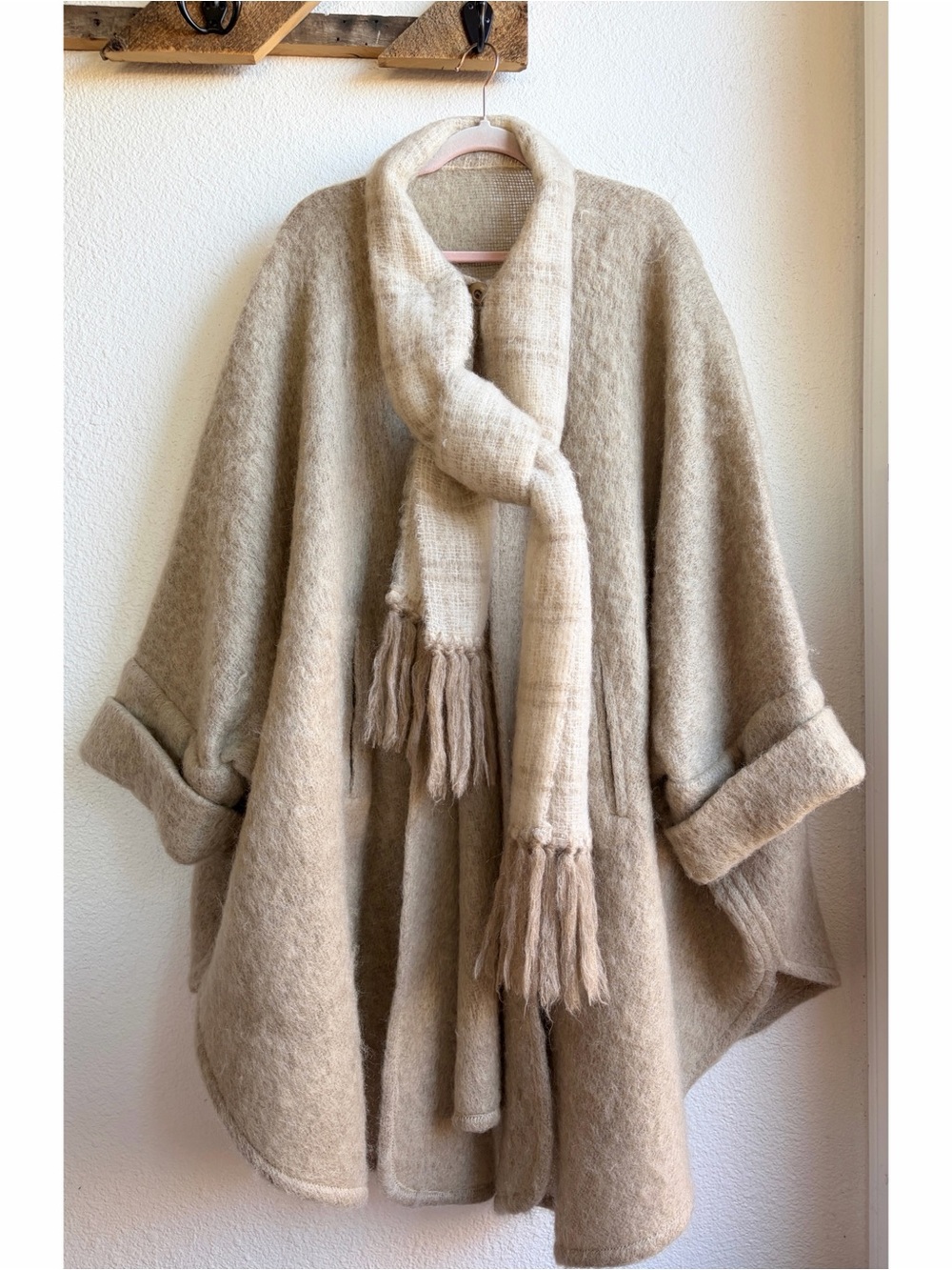 Vintage Donegal Design Beige Mohair Wool Cape Poncho